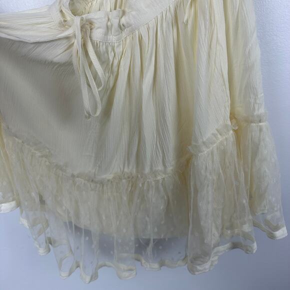 Womens Textured Lace Halter Tie Babydoll Lined Tiered Cream Mini Dress Small - Picture 7 of 8